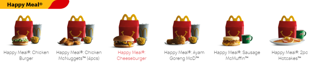 McDonald's happy meal menu
