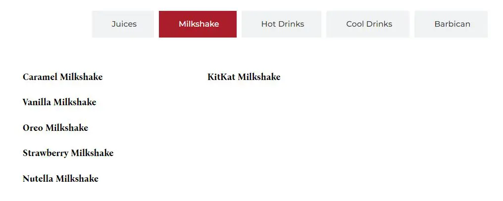 Damascus Menu Milkshake