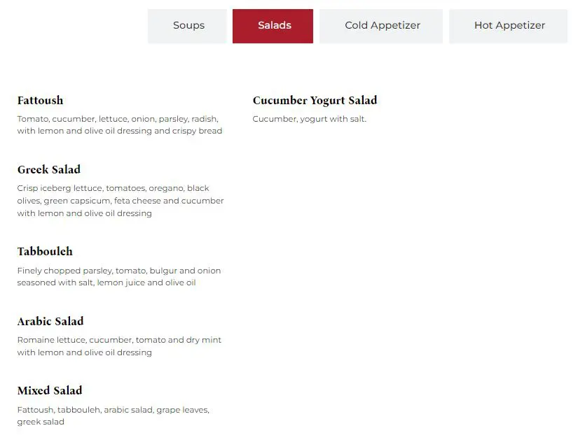 Damascus Menu Salads
