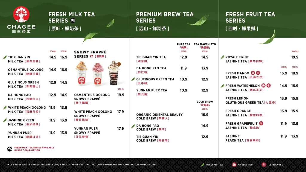 Chagee Menu Malaysia Prices & Review Updated 2025