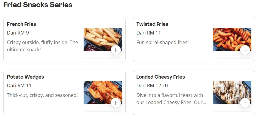 Menu Zero O'Clock Snack