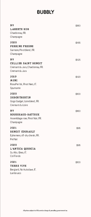 Casa Cicheti Menu Bubbly Drinks